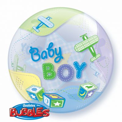 Baby Boy Bubble Balloon - aeroplanes & toys by UpUpNAwayBalloons