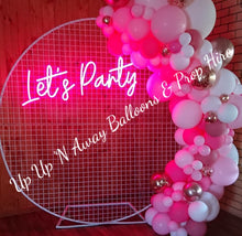 Load image into Gallery viewer, Lets Party Neon Sign for Hire - only available when hiring a backdrop and ordering a balloon garland by UpUpNAwayBalloons