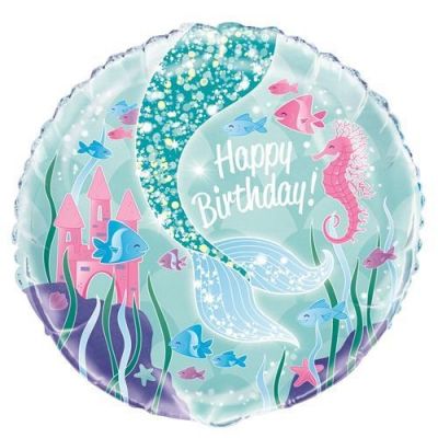 Mermaid Tail & Castle Happy Birthday 45cm Foil Balloon - UpUpNAwayBalloons