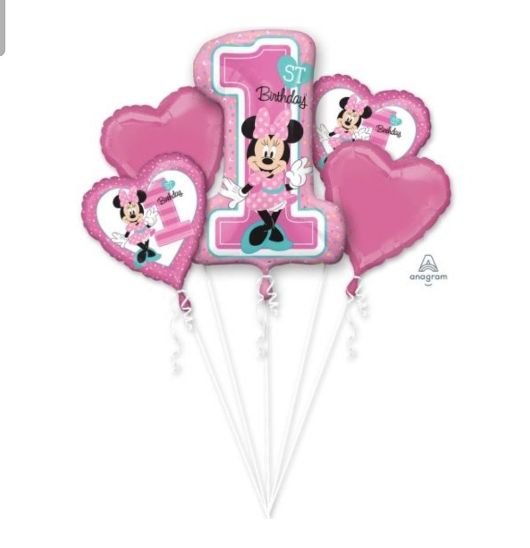 Minnie Mouse 1st Birthday Helium Balloon Bouquet by UpUpNAwayBalloons