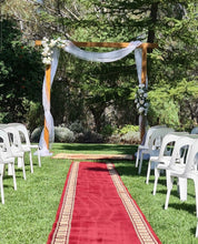 Load image into Gallery viewer, Natural Timber Wedding Arbour for Hire by UpUpNAwayBalloons