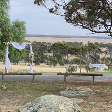 Load image into Gallery viewer, Natural Timber Wedding Arbour for Hire by UpUpNAwayBalloons