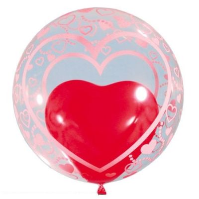 Pretty in Pink Bubble Heart Balloon with a satin ribbon bow and tassels - UpUpNAwayBalloons