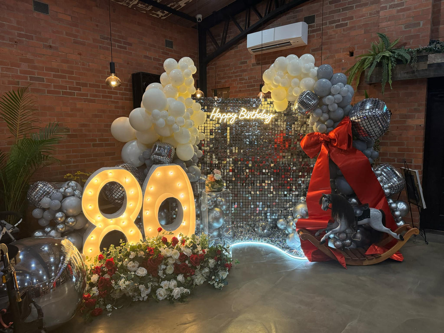 Silver Shimmer Wall Backdrop for Hire - UpUpNAwayBalloons