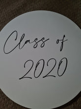 Load image into Gallery viewer, White Acrylic Disk Sign Hire (not available to hire without a backdrop and organic garlands) by UpUpNAwayBalloons