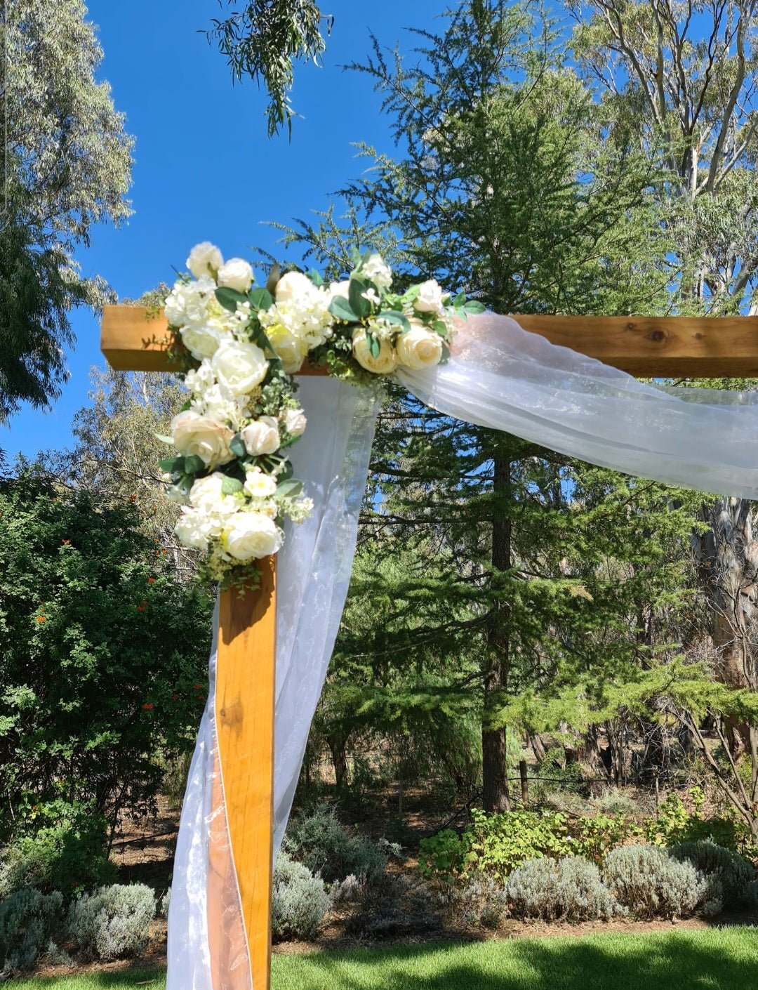 Natural Timber Wedding Arbour for Hire - UpUpNAwayBalloons