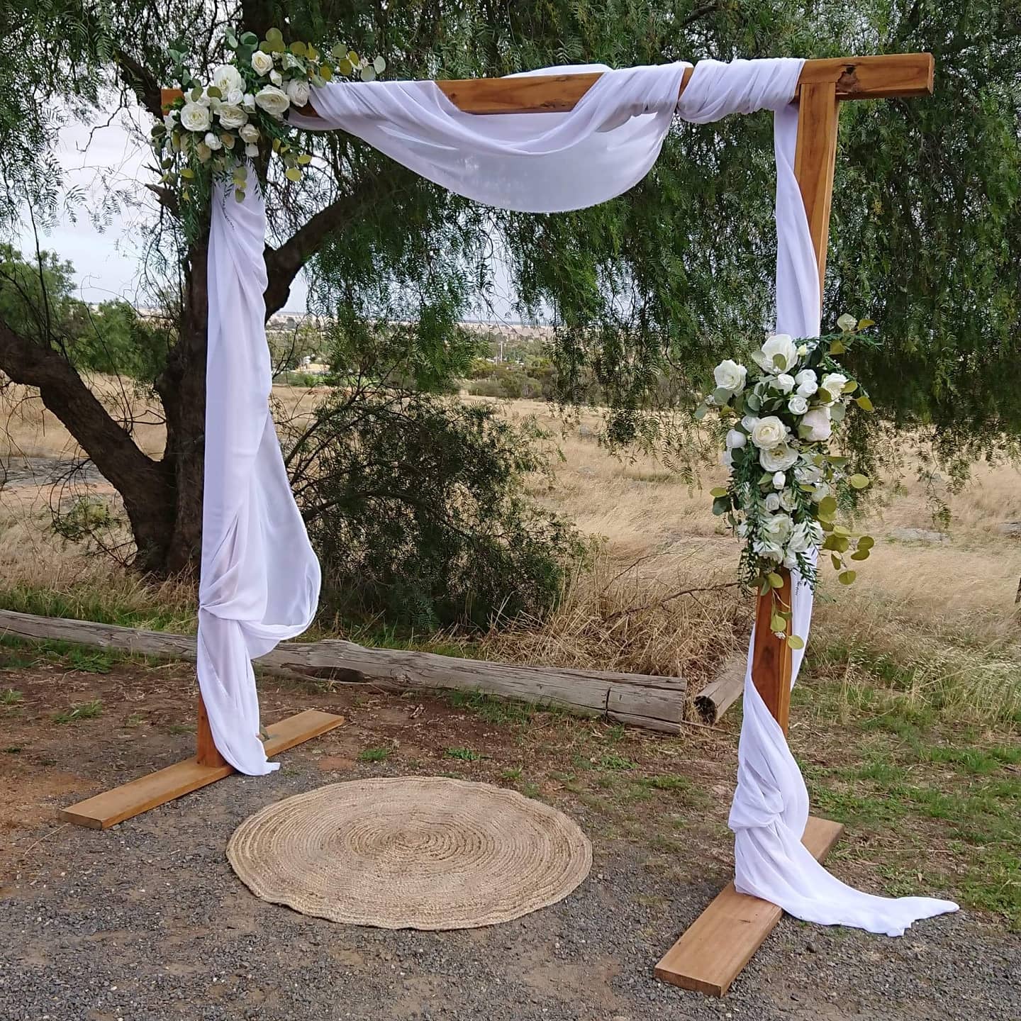 Natural Timber Wedding Arbour for Hire - UpUpNAwayBalloons