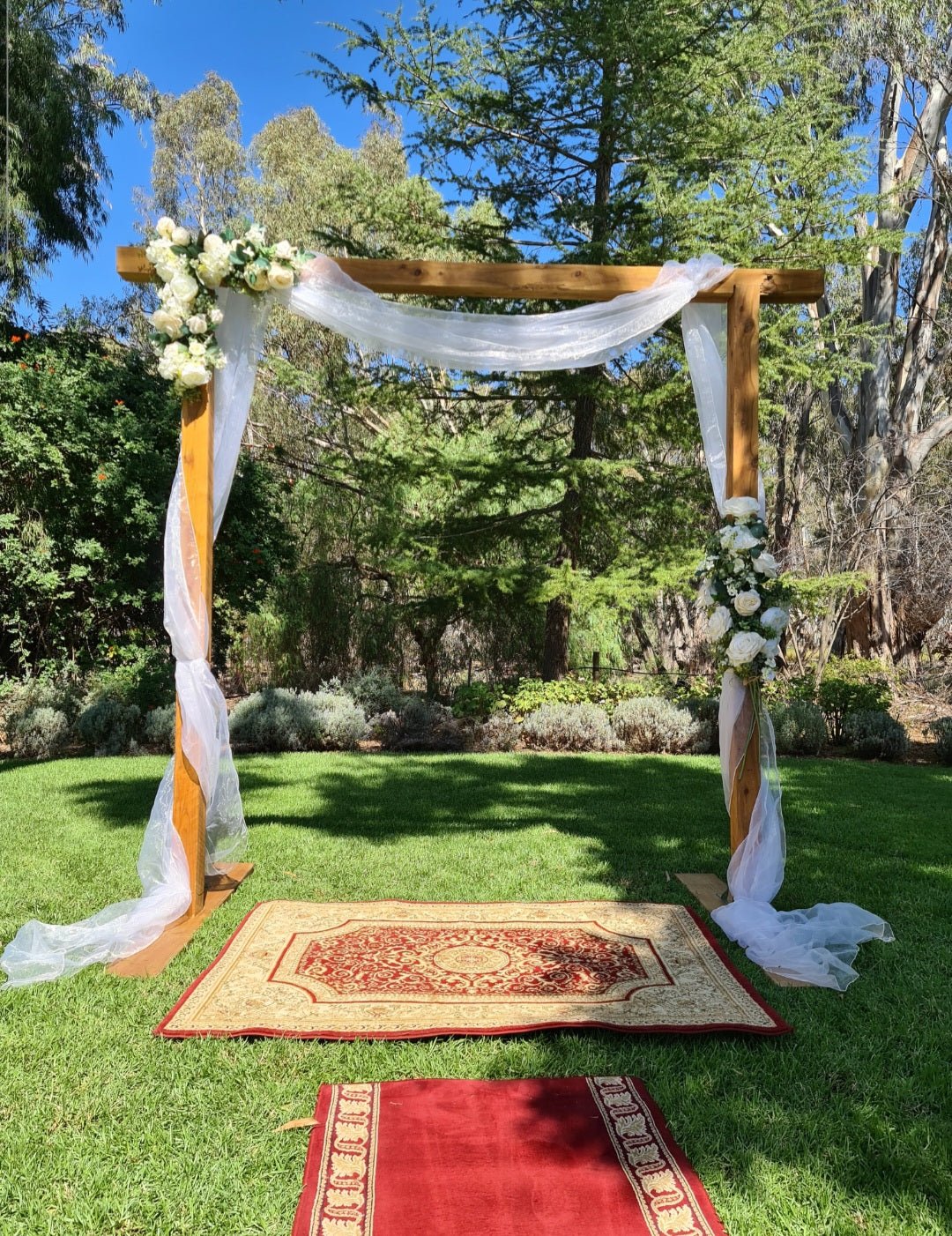 Natural Timber Wedding Arbour for Hire - UpUpNAwayBalloons