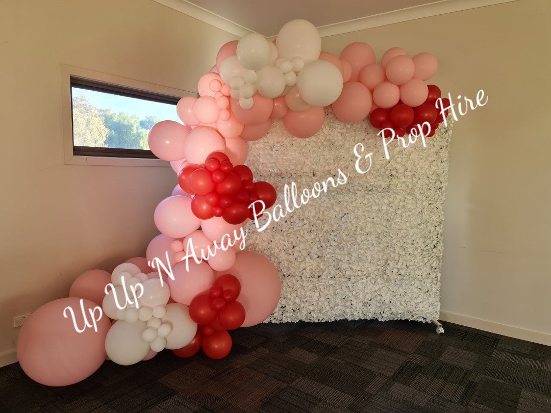 White Hydrangea Flower Wall Backdrop for Hire - UpUpNAwayBalloons
