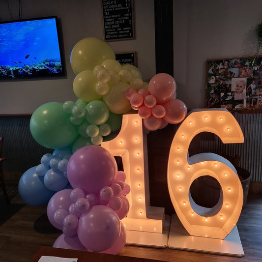 16th Light Up Hire Numbers - Not available to hire without a Balloon Garland - UpUpNAwayBalloons