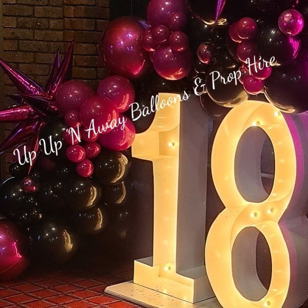 18th Light Up Hire Numbers - Not available to hire without a Balloon Garland - UpUpNAwayBalloons