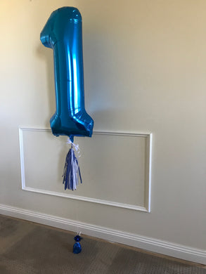 balloon numbers [single digit] & with tassel & bow.