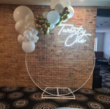 Load image into Gallery viewer, Twenty One Neon Sign for Hire with backdrop - UpUpNAwayBalloons
