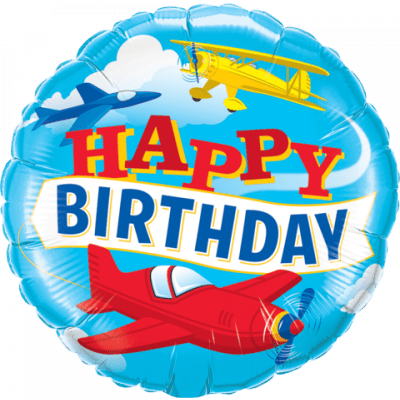 Aeroplane Happy Birthday 45cm Foil Balloon by UpUpNAwayBalloons