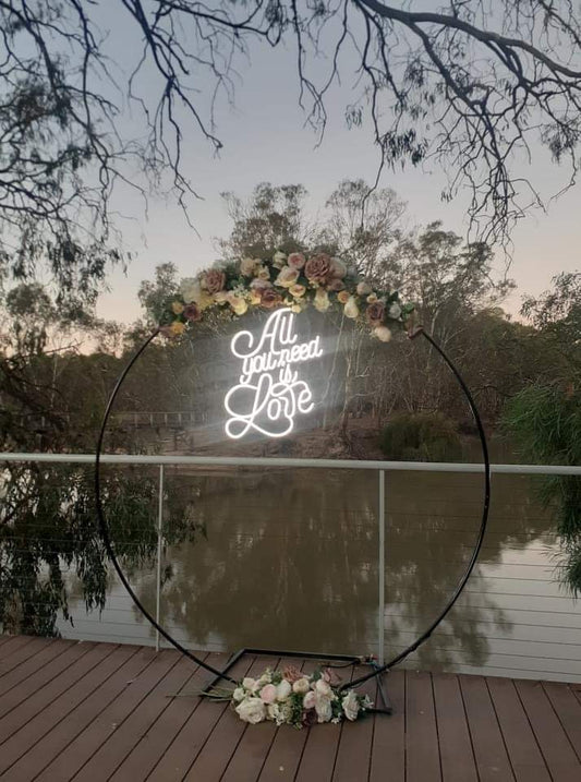 All You Need Is LOVE Neon Sign for Hire - only available when hiring a backdrop and ordering a balloon garland by UpUpNAwayBalloons