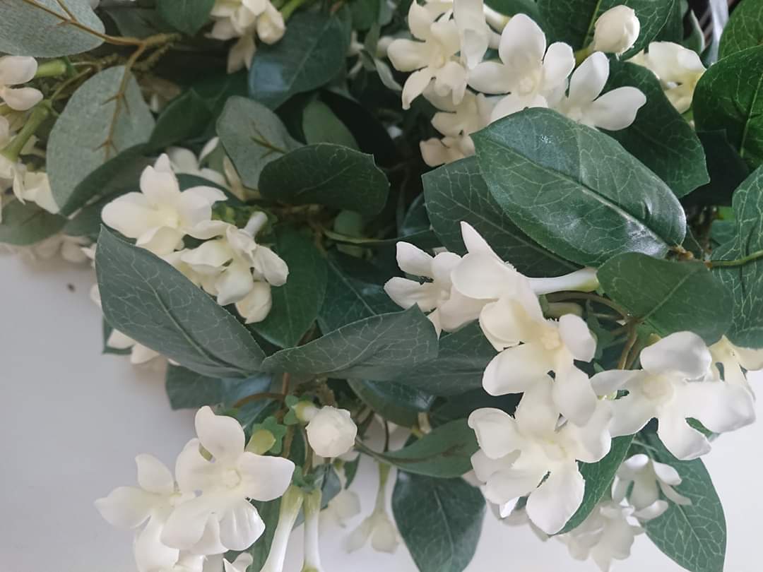 Artificial Flowers and Greenery for hire - available for hire when hiring a backdrop with us and an Organic Balloon Garland by UpUpNAwayBalloons