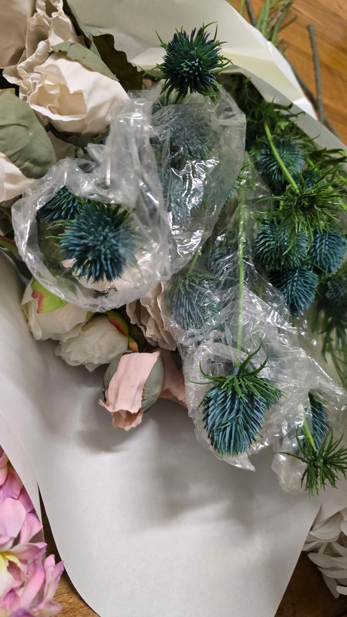 Artificial Flowers and Greenery for hire - available for hire when hiring a backdrop with us and an Organic Balloon Garland - UpUpNAwayBalloons