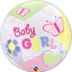 Baby Girl Bubble Balloon - Butterflies and Flowers - UpUpNAwayBalloons