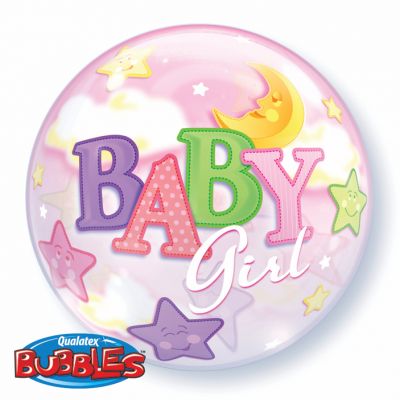 Baby Girl Bubble Balloon - Moon & Stars - UpUpNAwayBalloons