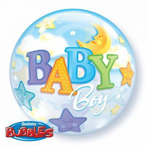 Baby Boy Bubble Balloon - Moon & Stars - UpUpNAwayBalloons