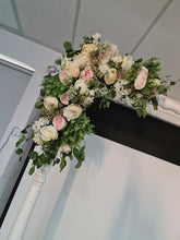 Load image into Gallery viewer, Backdrop flower arrangements - available for hire when hiring a backdrop with us by UpUpNAwayBalloons

