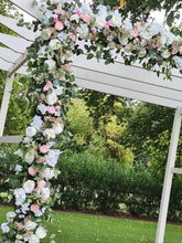 Load image into Gallery viewer, Backdrop flower arrangements - available for hire when hiring a backdrop with us by UpUpNAwayBalloons
