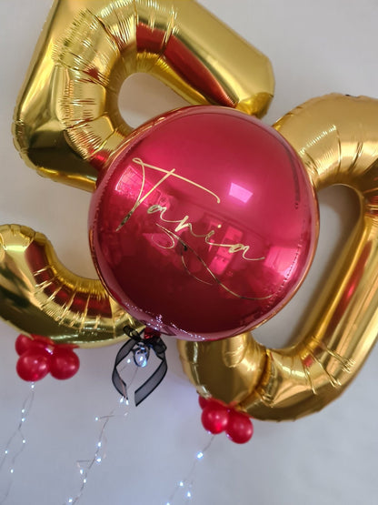 Balloon Numbers [Double Digit] with LED string lights & Personalised Orbz by UpUpNAwayBalloons