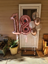 Load image into Gallery viewer, Balloon Numbers [Double Digit] with tassel, bow &amp; accompanying bouquet. by UpUpNAwayBalloons
