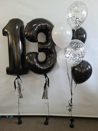 Balloon Numbers [Double Digit] with tassel, bow & accompanying bouquet. by UpUpNAwayBalloons
