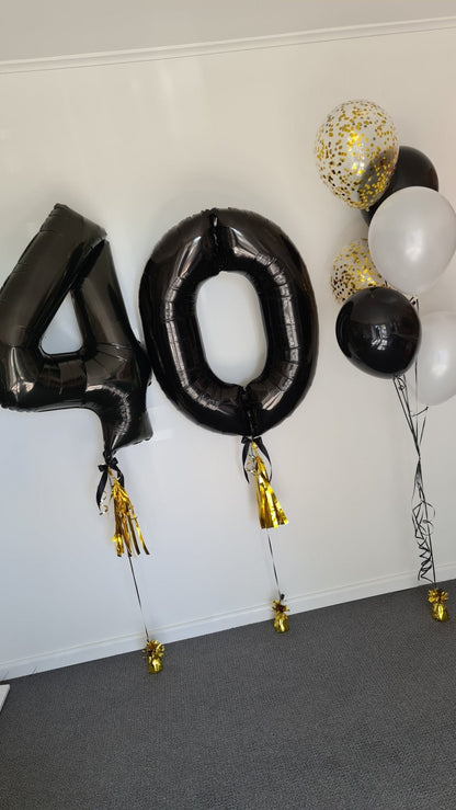 Balloon Numbers [Double Digit] with tassel, bow & accompanying bouquet. by UpUpNAwayBalloons