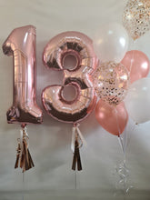 Load image into Gallery viewer, Balloon Numbers [Double Digit] with tassel, bow &amp; accompanying bouquet. by UpUpNAwayBalloons
