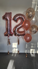 Load image into Gallery viewer, Balloon Numbers [Double Digit] with tassel, bow &amp; accompanying bouquet. by UpUpNAwayBalloons
