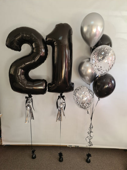 Balloon Numbers [Double Digit] with tassel, bow & accompanying bouquet. by UpUpNAwayBalloons