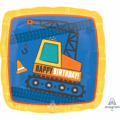 Construction Crane 45cm Happy Birthday Foil Balloon by UpUpNAwayBalloons
