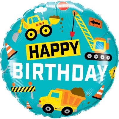 Construction Happy Birthday 45cm Foil Balloon by UpUpNAwayBalloons