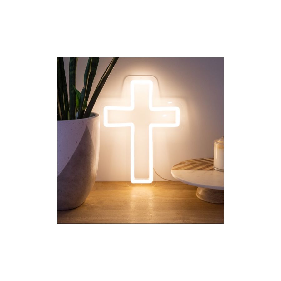 Cross Neon Sign for Hire - only available when hiring a backdrop and ordering a balloon garland - UpUpNAwayBalloons