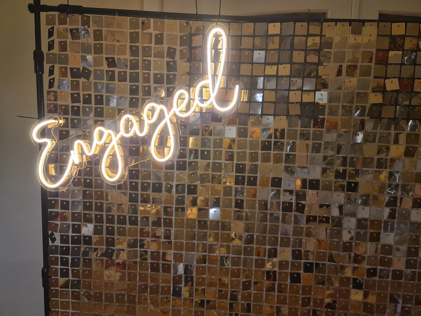 Engaged Neon Sign for Hire - only available when hiring a backdrop and ordering a balloon garland by UpUpNAwayBalloons