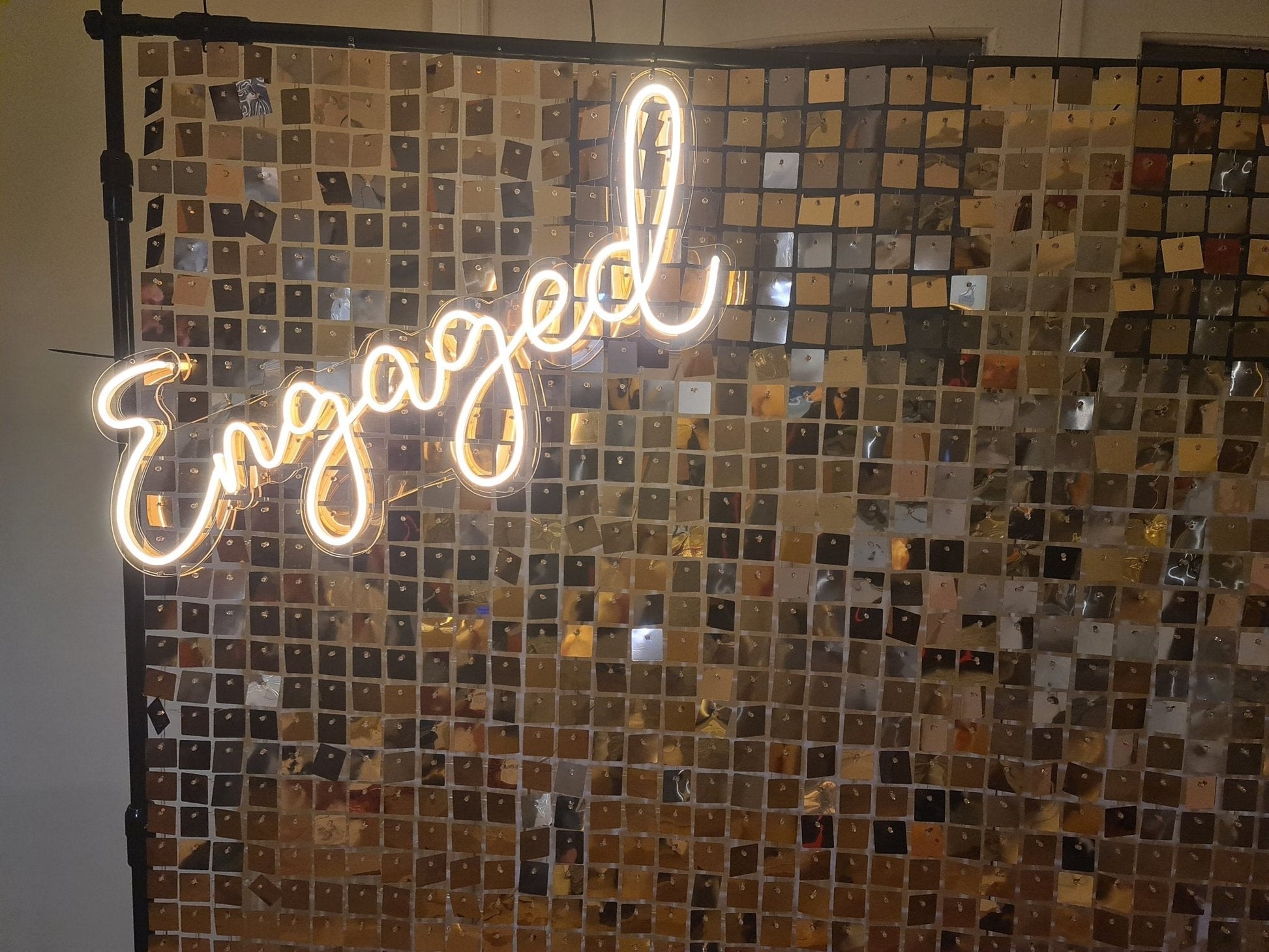 Engaged Neon Sign for Hire - only available when hiring a backdrop and ordering a balloon garland by UpUpNAwayBalloons
