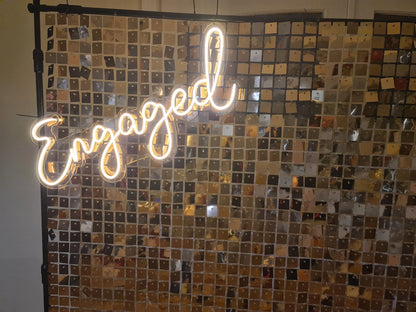 Engaged Neon Sign for Hire - only available when hiring a backdrop and ordering a balloon garland by UpUpNAwayBalloons