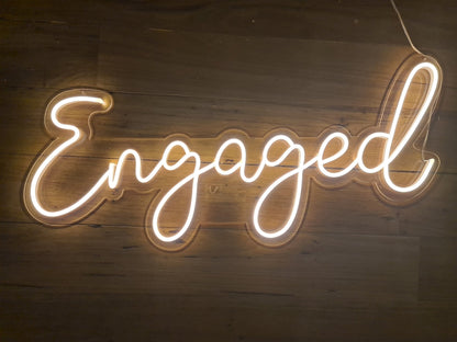 Engaged Neon Sign for Hire - only available when hiring a backdrop and ordering a balloon garland by UpUpNAwayBalloons