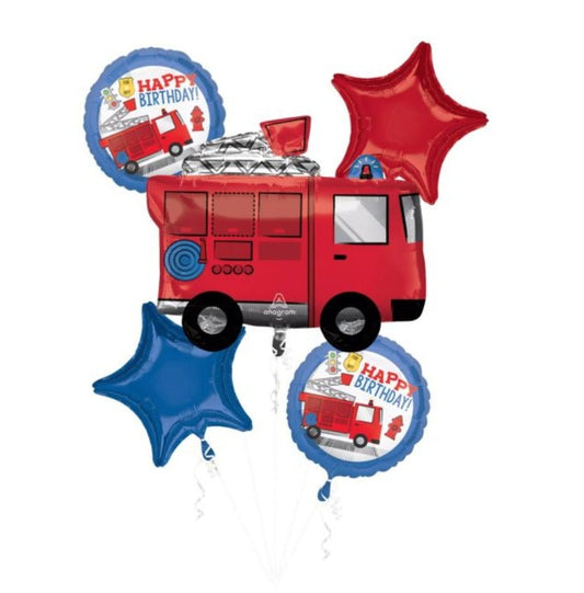 Fire Truck Birthday Helium Balloon Bouquet by UpUpNAwayBalloons