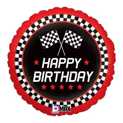 Happy Birthday 45cm Checkered Flags Foil Balloon - UpUpNAwayBalloons
