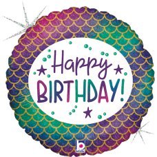 Happy Birthday Mermaid Scales 45cm Foil Balloon - UpUpNAwayBalloons