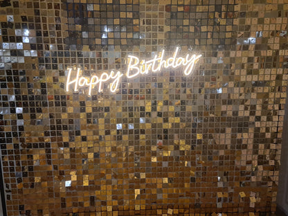 Happy Birthday Neon Sign for Hire - only available when hiring a backdrop and ordering a balloon garland by UpUpNAwayBalloons