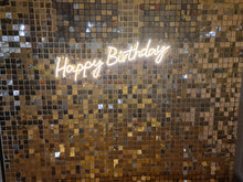 Load image into Gallery viewer, Happy Birthday Neon Sign for Hire - only available when hiring a backdrop and ordering a balloon garland by UpUpNAwayBalloons
