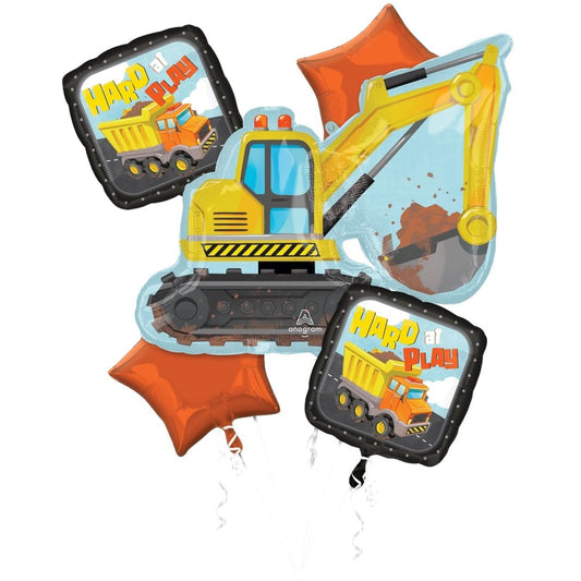 Hard at Play Digger / Excavator Birthday Helium Balloon Bouquet - UpUpNAwayBalloons