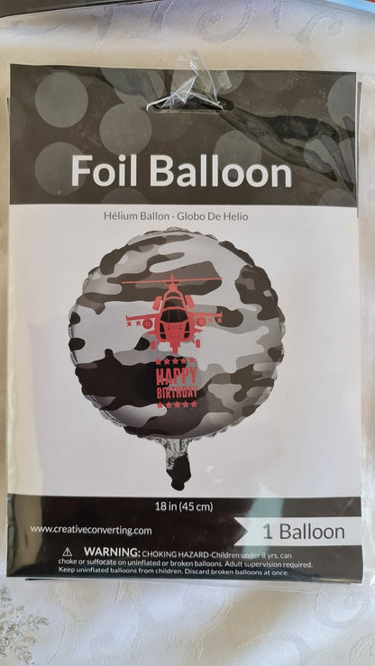 Helicopter Happy Birthday Camo Style 45cm Foil Balloon by UpUpNAwayBalloons