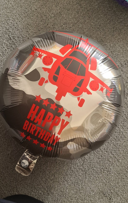 Helicopter Happy Birthday Camo Style 45cm Foil Balloon - UpUpNAwayBalloons