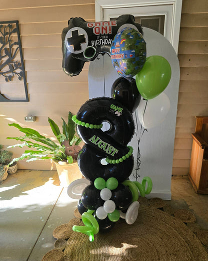 Marquee Style Charachter Theme with Helium Supershape and bouquet Single Balloon Number - UpUpNAwayBalloons