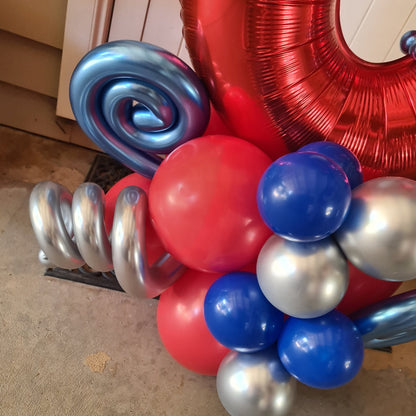 Marquee Style Charachter Theme with Helium Supershape and bouquet Single Balloon Number - UpUpNAwayBalloons
